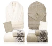 Nada Home Completo bagno asciugamani accappatoi set uomo donna in spugna di cotone 6856 (IT, Testo, Taglia unica, Regular, Regular, Bolivia Panna-Nocciola)