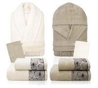 Nada Home Completo bagno asciugamani accappatoi set uomo donna in spugna di cotone 6856 (IT, Testo, Taglia unica, Regular, Regular, Cile Panna-Nocciola)