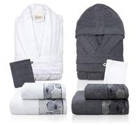 Completo bagno asciugamani accappatoi set uomo donna in spugna di cotone 7048