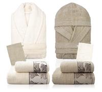 Completo bagno asciugamani accappatoi set uomo donna in spugna di cotone 7049