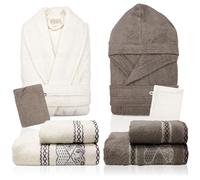 Nada Home Set Completo Bagno 8 Pezzi in Spugna 100% Cotone con 2 Accappatoi Uomo Donna, Asciugamani Viso/Ospite e Manopole - Idea Regalo in Valigetta