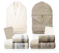 Nada Home Set Completo Bagno 8 Pezzi in Spugna 100% Cotone con 2 Accappatoi Uomo Donna, Asciugamani Viso/Ospite e Manopole - Idea Regalo in Valigetta
