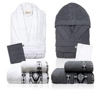 Nada Home Set Completo Bagno 8 Pezzi in Spugna 100% Cotone con 2 Accappatoi Uomo Donna, Asciugamani Viso/Ospite e Manopole - Idea Regalo in Valigetta