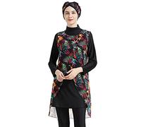 nadamuSun Costumi da Bagno Musulmani per Donna Costumi da Bagno Floreali modesti Costumi da Bagno islamici Hijab Burkini Costumi da Bagno Tankini (Black, XXL)