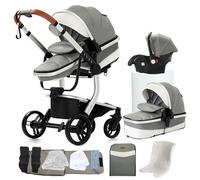 NADDLILY Pelle PU Passeggino Trio, Passeggino 3 in 1 con Spinta Reversibile a Due Vie, Trio Neonati con Accessori, Carrozzina per Neonati con Design Portatile Pieghevole Un Clic (B518 Grey)