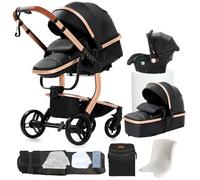 NADDLILY Pelle PU Passeggino Trio, Passeggino 3 in 1 con Spinta Reversibile a Due Vie, Trio Neonati con Accessori, Carrozzina per Neonati con Design Portatile Pieghevole Un Clic (B518 Black)