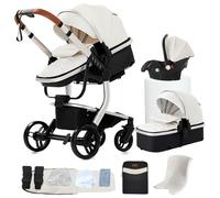 NADDLILY Pelle PU Passeggino Trio, Passeggino 3 in 1 con Spinta Reversibile a Due Vie, Trio Neonati con Accessori, Carrozzina per Neonati con Design Portatile Pieghevole Un Clic (B518 White)