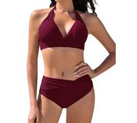 Nadeer Costumi da Bagno Donna Push Up Imbottito Reggiseno Scollo a V Due Pezzi Bikini Set Sexy Vintage Swimwear Elegante Halter Costumi da Mare Abiti da Spiaggia Beachwear