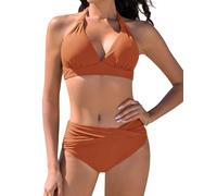 Nadeer Costumi da Bagno Donna Push Up Imbottito Reggiseno Scollo a V Due Pezzi Bikini Set Sexy Vintage Swimwear Elegante Halter Costumi da Mare Abiti da Spiaggia Beachwear