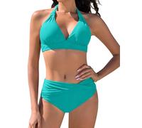 Nadeer Costumi da Bagno Donna Push Up Imbottito Reggiseno Scollo a V Due Pezzi Bikini Set Sexy Vintage Swimwear Elegante Halter Costumi da Mare Abiti da Spiaggia Beachwear