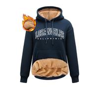 Nadeer Felpa con Cappuccio Donna Hoodie Oversize Sweatshirt in Pile Invernale Maglie con Tasca Los Angeles Pullover(Blu Navy,M)