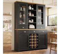 NADEUSAK Armadietto alto multiuso per casa con protezione antiribaltamento, per cucina e soggiorno con porta in vetro, nero, 120 x 40 x 185 cm, manici in metallo e funzione soft close, portabottiglie