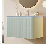 NADEUSAK Armadietto per lavabo da parete, verde, 80,5 × 47,5 × 51 cm, completamente laccato, struttura verticale, cassetti silenziosi, design anti-urto, lavabo monoblocco