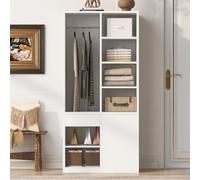 NADEUSAK Armadio 70 × 50 × 170 cm, bianco, con più cassetti, ripiani a più livelli, ampio spazio portaoggetti, grande asta appendiabiti, per una persona