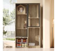 NADEUSAK Casa per gatti per interni, gabbia per cincillà, struttura da arrampicata, con piccola porta di ingresso e uscita (bloccabile), colore legno, 90 x 50 x 160 cm, senza lettiera per gatti