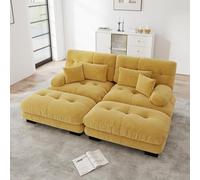 NADEUSAK Cloud Divano Angolare Soggiorno Divano Matrimoniale con 2 Cuscini Lombali e 2 Cuscini Decorativi, Divano Imbottito Con Braccioli Larghi e 2 Ottomani, Ciniglia Giallo