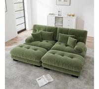 NADEUSAK Cloud Divano Angolare Soggiorno Divano Matrimoniale con 2 Cuscini Lombali e 2 Cuscini Decorativi, Divano Imbottito Con Braccioli Larghi e 2 Ottomani, Ciniglia Verde