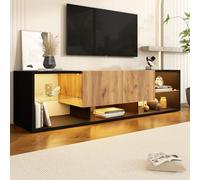 NADEUSAK Consolle TV moderne, nero+colore originale legno 40 x 160 cm, con piattaforma di stoccaggio in vetro e 2 cassetti, supporto TV, 3 animali TV Console Cabinet for TVs Up to 70