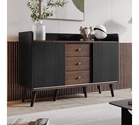NADEUSAK Credenza 80 x 120 cm, con tre cassetti, squisite venature, credenza per camera da letto e soggiorno, nero moderno + colore legno, con ripiani