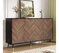 NADEUSAK Credenza moderna con motivo a spina di pesce, nero e marrone, credenza con 4 ante e ripiani regolabili in altezza, in legno MDF e piedini in metallo, per soggiorno, corridoio e sala da pranzo