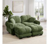 NADEUSAK Divano modulare a 2 posti a forma di U in ciniglia, design trapuntato fine, stile elegante, cuscino spesso, morbido e di supporto, ottomano mobile, facile da montare, per soggiorno, verde
