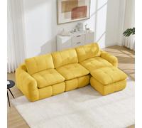 NADEUSAK Divano modulare a 3 posti a forma di L, senza telaio, giallo, rivestimento in morbida ciniglia delicata sulla pelle, imbottitura in schiuma 32D ad alta densità, senza montaggio, con 1