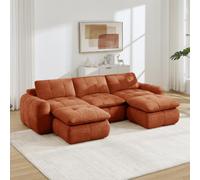 NADEUSAK Divano modulare a 3 posti, a forma di U, senza cornice, colore arancione, rivestimento in ciniglia morbida a forma di nuvola, schiuma 32D ad alta densità, combinabile liberamente con 2