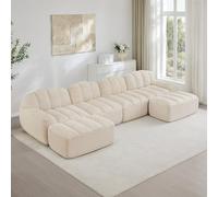NADEUSAK Divano modulare a 4 posti a U con 2 ottomani, a forma di conchiglia, divano Boneless in schiuma 32D ad alta densità, seduta profonda, ideale per soggiorno, tessuto morbido, beige bianco