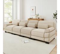 NADEUSAK Divano modulare a 4 posti, beige, tessuto a coste, extra large, comodo e delicato sulla pelle, con comodi cuscini lombari, ideale per il soggiorno, connettori per una struttura stabile