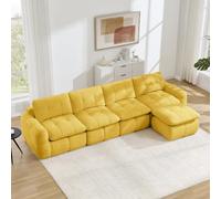 NADEUSAK Divano modulare a forma di L a 4 posti, senza telaio, design trapuntato a quadri, colore giallo, rivestimento in ciniglia, seduta ampia e profonda, riposizionabile liberamente, senza