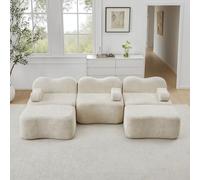 NADEUSAK Divano modulare a forma di U 3 posti Boneless con 2 ottomani, schiuma 32D ad alta densità, forma d'onda, seduta profonda, cuscino bracciolo mobile, colore beige, per soggiorno