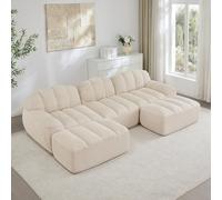 NADEUSAK Divano modulare a forma di U a 3 posti, con 2 ottomani, in schiuma 32D ad alta densità, seduta profonda, ideale per soggiorno, tessuto morbido, beige bianco