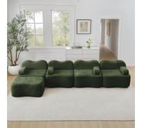 NADEUSAK Divano modulare Boneless 4 posti a forma di L con 1 ottomano a forma di onda 32D ad alta densità, cuscino bracciolo mobile, tessuto morbido, verde, per soggiorno