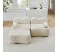 NADEUSAK Divano modulare Boneless a forma di L, 2 posti, con 1 ottomano, forma d'onda, cuscino bracciolo mobile, colore beige, per soggiorno e appartamento