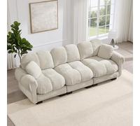 NADEUSAK Divano Nuvola 3 Posti, Include 2 Cuscini Piccoli, Design Trapuntato Fine, Cuscini Spessi, Morbido e Supporto, Schienale Ergonomico, Facile Assemblaggio, Perfetto per Soggiorno, Cachi Chiaro