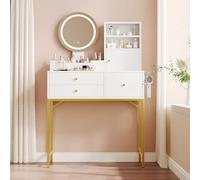 NADEUSAK Grande tavolo da toeletta, 3 cassetti e 1 ante, 1 specchio e visualizzazione dello spazio sulla scrivania. Dimensioni: 40 x 80 x 134 cm (bianco + oro)