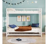 NADEUSAK Letto a castello, 90 x 200 cm, con telaio in ferro bianco, letto per bambini, dotato di letto estraibile, ringhiera alta, struttura robusta, senza materasso