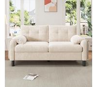 NADEUSAK Moderno divano beige a 2 posti divano imbottito in tessuto ciniglia con cuscini spessi, comodo divano per soggiorno, camera da letto, piccolo appartamento, mobili imbottiti dal design