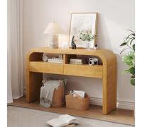 NADEUSAK Moderno tavolo consolle 35,5 × 76,5 × 120 cm, naturale, con cassetti per ingresso, lato laterale con parte anteriore curvo e piedini regolabili, tavolo consolle stretto