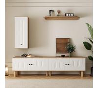 NADEUSAK Parete abitativa 3-TLG: Highboard, Armadi, Pannello da parete Bianco e Legno Intagliato Porte Pannelli