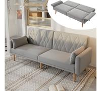 NADEUSAK Piccolo divano a due posti in velluto grigio con funzione di sonno, adatto per soggiorno, camera da letto, home cinema, camera degli ospiti