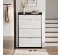 NADEUSAK Scarpiera bianco+nero, 80 x 130 cm, con scarpiera girevole, composto da tre grandi alette e due cassetti, scarpiera in legno, scarpiera