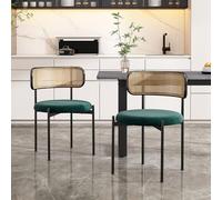NADEUSAK Sedia da pranzo, set da 2 pezzi, in velluto - verde, moderna e semplice, con quattro gambe di supporto in metallo, rattan, soggiorno e camera da letto