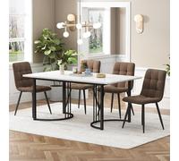 NADEUSAK Set da pranzo (5-TLG), con 4 sedie, moderno tavolo da cucina, 80 x 140 cm, con gambe in metallo nero, piano in MDF, colore bianco, marrone