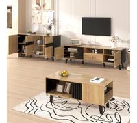 NADEUSAK Set di 3 mobili da soggiorno (tavolino da caffè, mobile TV e credenza), design moderno in legno e nero, molto spazio (legno+nero 1)