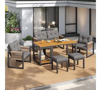 NADEUSAK Set di divani per esterni, moderni, grigio e naturale, per il tempo libero e le riunioni per più persone, struttura in ferro, braccioli intrecciati, incluso cuscino, tavolo multifunzione