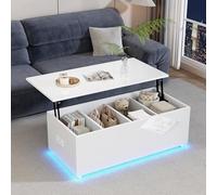 NADEUSAK Tavolino da caffè bianco lucido con spazio nascosto hub idraulico 100 x 50 x 35,5 cm