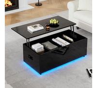 NADEUSAK Tavolino da caffè nero lucido con spazio nascosto hub idraulico 100 x 50 x 35,5 cm