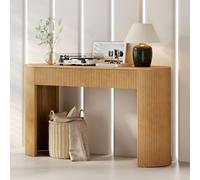 NADEUSAK Tavolo consolle naturale 33 × 76 × 120 cm con cassetti per l'ingresso, lato laterale con frontale curvo e piedini regolabili, tavolo consolle stretto