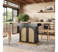 NADEUSAK Tavolo da pranzo telescopico 110-140 x 80 cm, tavolo da cucina pieghevole per 4-6 persone, allungabile, salvaspazio, tavolo per cucina e soggiorno con ante in rattan PE
